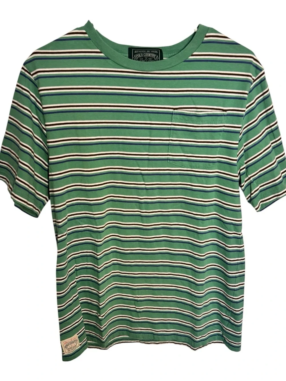 Ralph Lauren Green Striped Pocket Tee